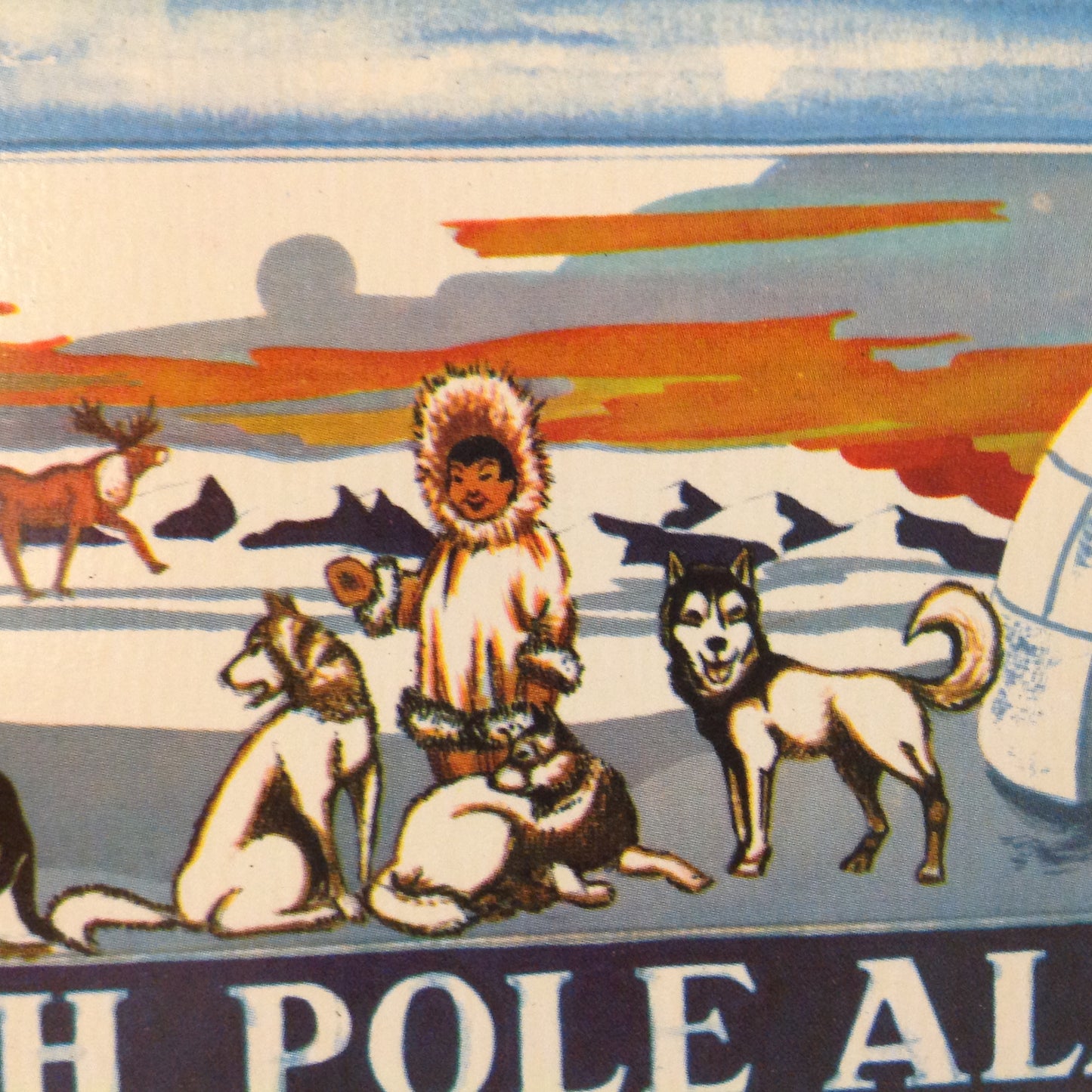 Vintage Color Postcard Eskimo Igloo Huskies Painting at Santa Claus House Sent From North Pole Alaska