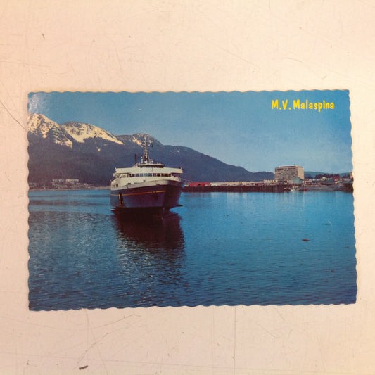 Vintage Continental Card Scalloped Edge Color Postcard Alaska Ferry M V Malaspina Port Federal Building Juneau Alaska