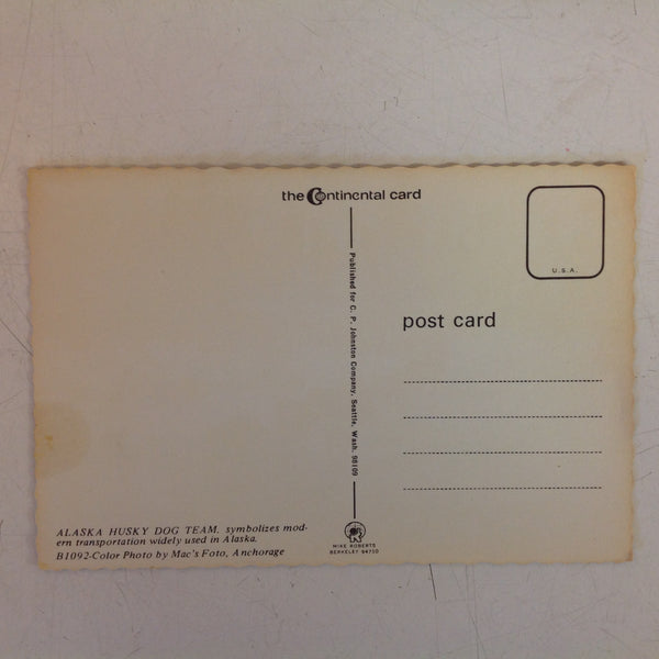Vintage Continental Card Color Scalloped Edge Postcard Husky Dog Team Anchorage Alaska