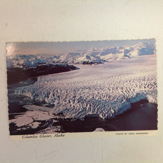 Vintage Alaska Joe Original Scalloped Edged Color Postcard Greg Anderson Photo Aerial Columbia Glacier Prince William Sound Whittier - Valdez Alaska