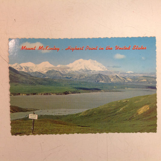 Vintage Alaska Joe Original Plastichrome Scalloped Edged Color Postcard Mount McKinley Muldrow Glacier Highest Point in the United States Anchorage Alaska