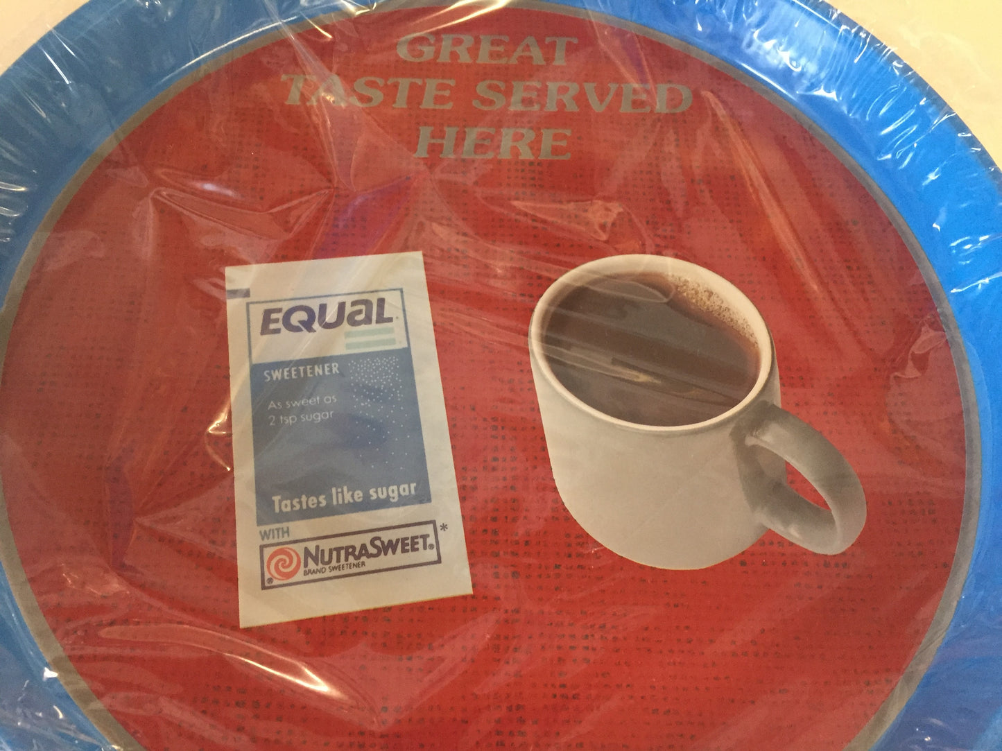 Vintage 1990's EQUAL Sweetener Advertising NOS Round Metal Tray Sealed