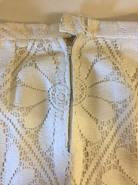 Vintage 1960's '70's White Wiggle Skirt Floral Patterned Overlay Mini