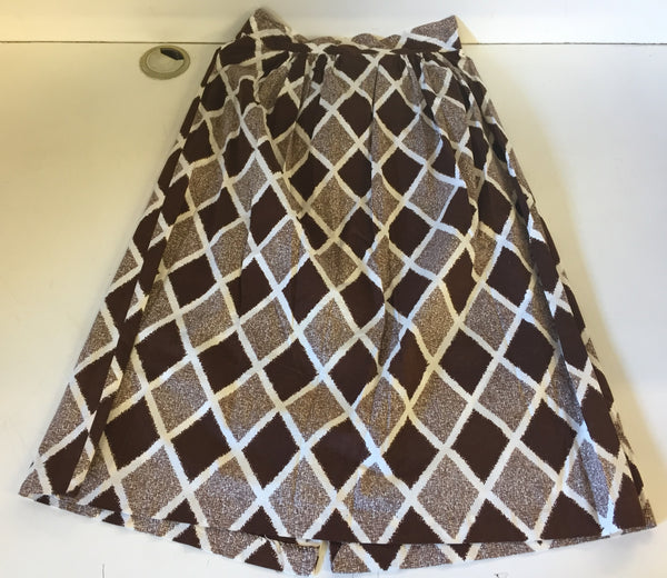 Vintage 1970's Brown Checkered Button Up Circle Skirt W/ Plastic Buttons