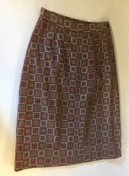 Vintage 1970's Brown Checkered Patterned Corduroy Mini Skirt Wiggle Skirt