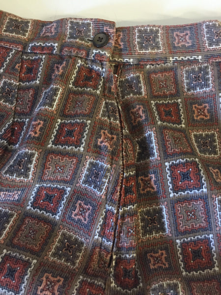 Vintage 1970's Brown Checkered Patterned Corduroy Mini Skirt Wiggle Skirt