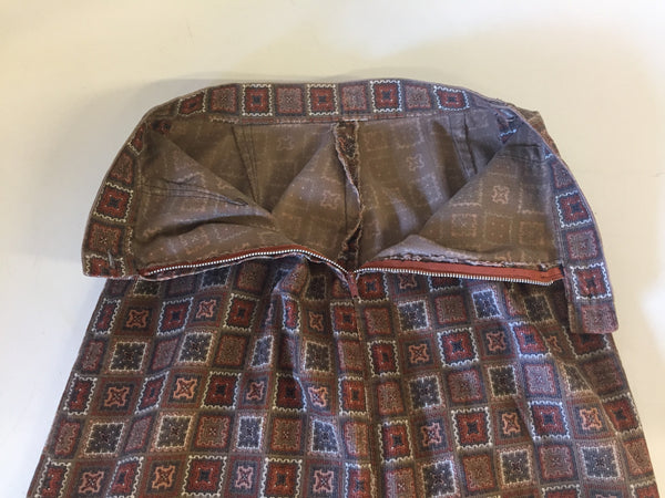 Vintage 1970's Brown Checkered Patterned Corduroy Mini Skirt Wiggle Skirt