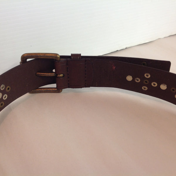 Vintage York & Company Brown Large Leather Belt Rhinestone and Brass Studs 6