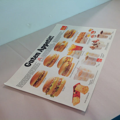 Vintage 1980's German Language McDonald's Austria Paper Tray Liner Guten Appetit Color Photo Menu