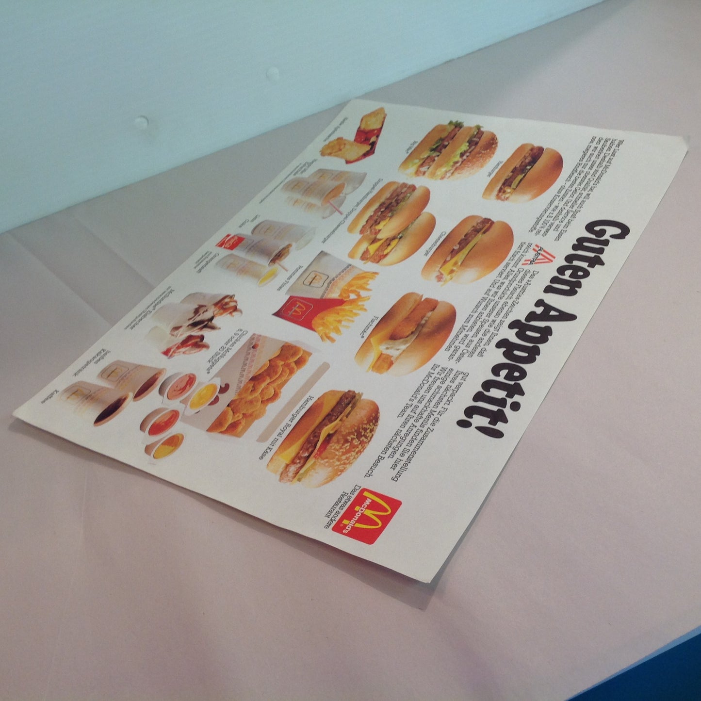 Vintage 1980's German Language McDonald's Austria Paper Tray Liner Guten Appetit Color Photo Menu