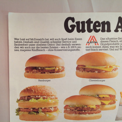 Vintage 1980's German Language McDonald's Austria Paper Tray Liner Guten Appetit Color Photo Menu