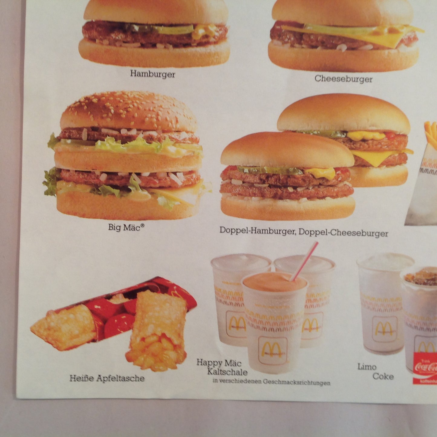 Vintage 1980's German Language McDonald's Austria Paper Tray Liner Guten Appetit Color Photo Menu