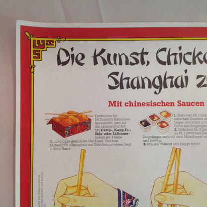 Vintage 1980's German Language McDonald's Paper Tray Liner Chicken McNuggets Shanghai Chopsticks Dipping Sauce