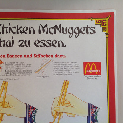 Vintage 1980's German Language McDonald's Paper Tray Liner Chicken McNuggets Shanghai Chopsticks Dipping Sauce