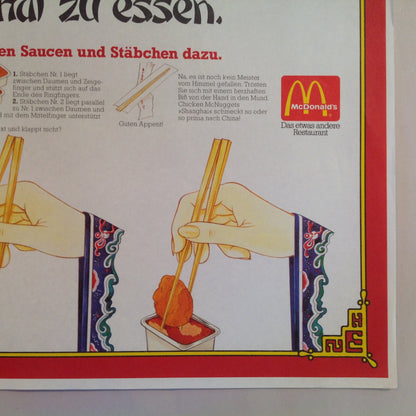 Vintage 1980's German Language McDonald's Paper Tray Liner Chicken McNuggets Shanghai Chopsticks Dipping Sauce