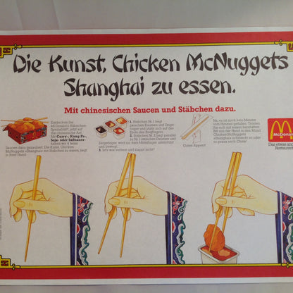 Vintage 1980's German Language McDonald's Paper Tray Liner Chicken McNuggets Shanghai Chopsticks Dipping Sauce