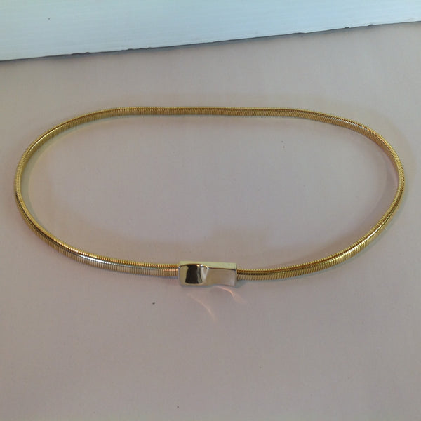 Vintage Women's Gold Tone Stretch Belt Beveled Rectangular Clip Buckle 1