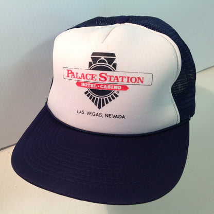 Vintage Size-A-Just Palace Station Hotel and Casino Las Vegas Nevada Golf Tournament Souvenir Black and White Foam Mesh Trucker's Cap