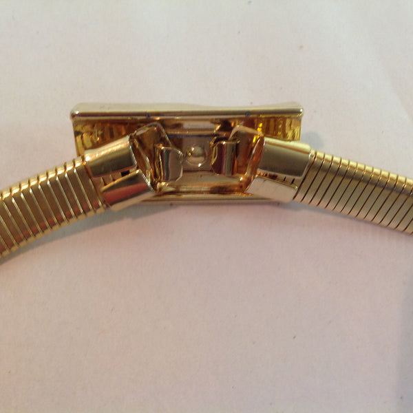 Vintage Women's Gold Tone Stretch Belt Beveled Rectangular Clip Buckle 1