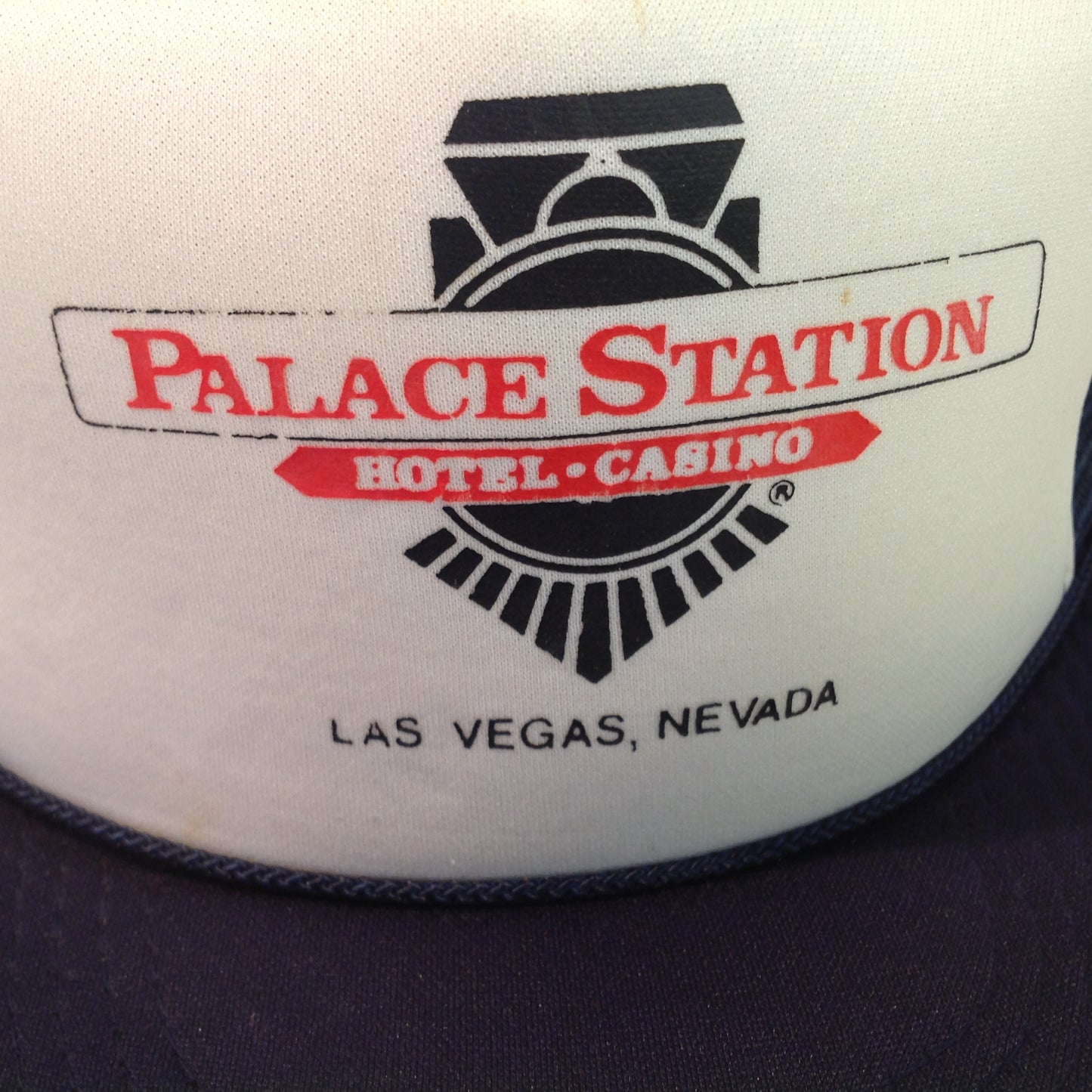 Vintage Size-A-Just Palace Station Hotel and Casino Las Vegas Nevada Golf Tournament Souvenir Black and White Foam Mesh Trucker's Cap