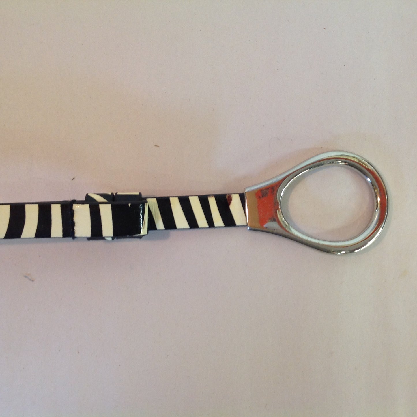 Vintage Chico's Women's M/L Leather Zebra Print Metal Hook and Hoop Belt 21