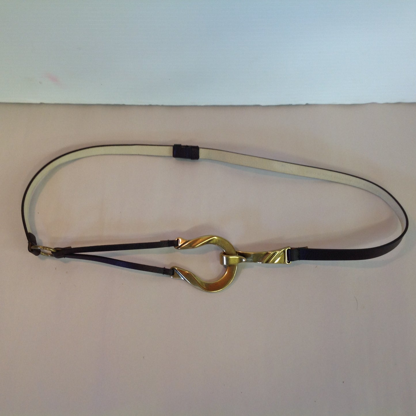 Vintage Dark Brown Chico's Leather Bridle Hoop Style Women's M/L Hook Hoop Closure Belt 22