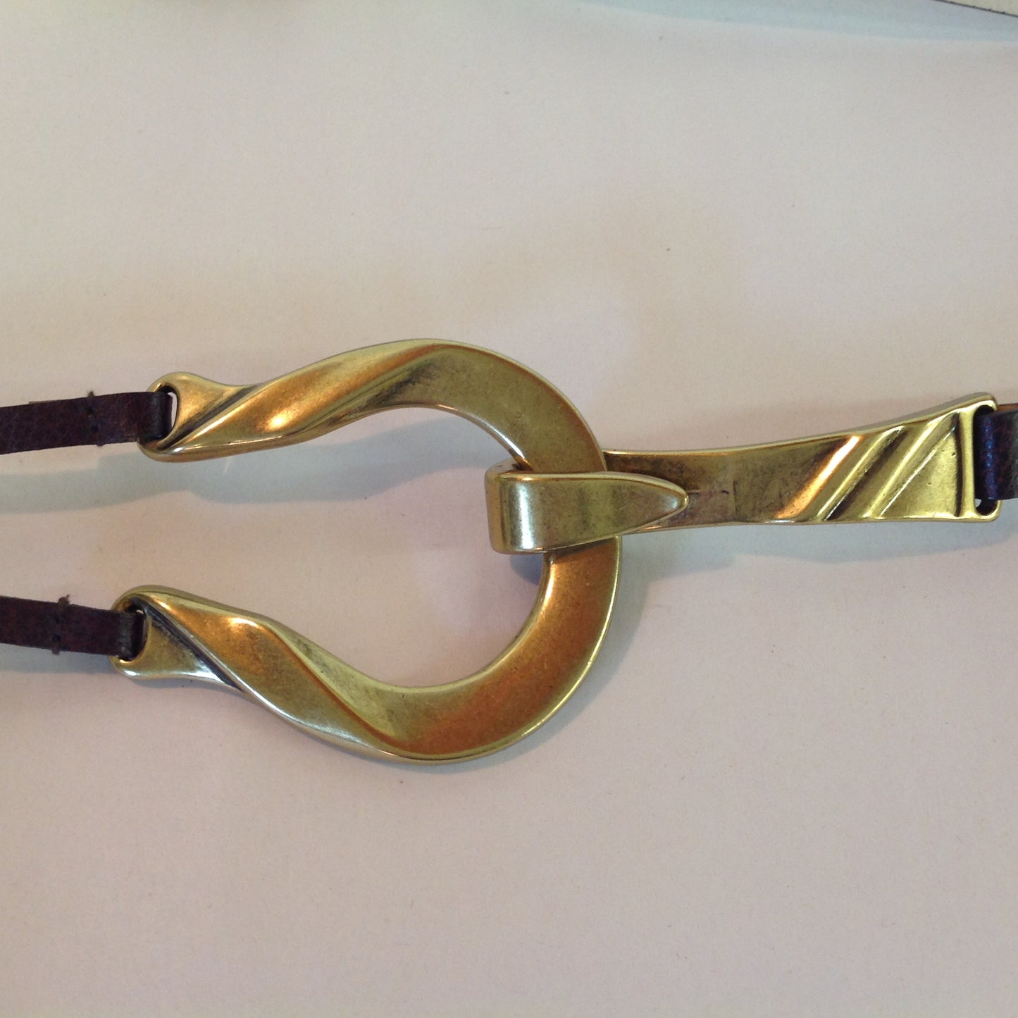 Vintage Dark Brown Chico's Leather Bridle Hoop Style Women's M/L Hook Hoop Closure Belt 22