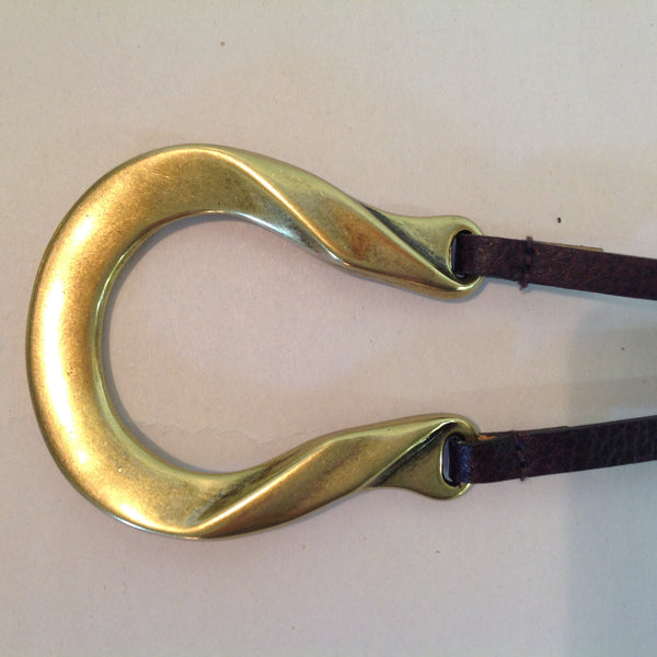 Vintage Dark Brown Chico's Leather Bridle Hoop Style Women's M/L Hook Hoop Closure Belt 22