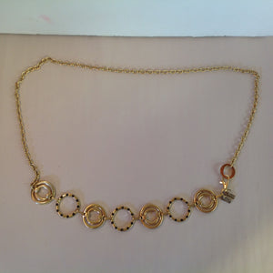 Chico's Gold Tone Chain Concentric Circles Black Rhinestone Western Look Belt 24