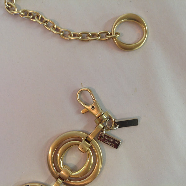 Chico's Gold Tone Chain Concentric Circles Black Rhinestone Western Look Belt 24