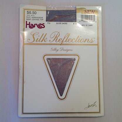 Vintage 1986 NOS Hanes Silk Reflections Silky Designs Silky Herringbone Light Control Top Silver Smoke