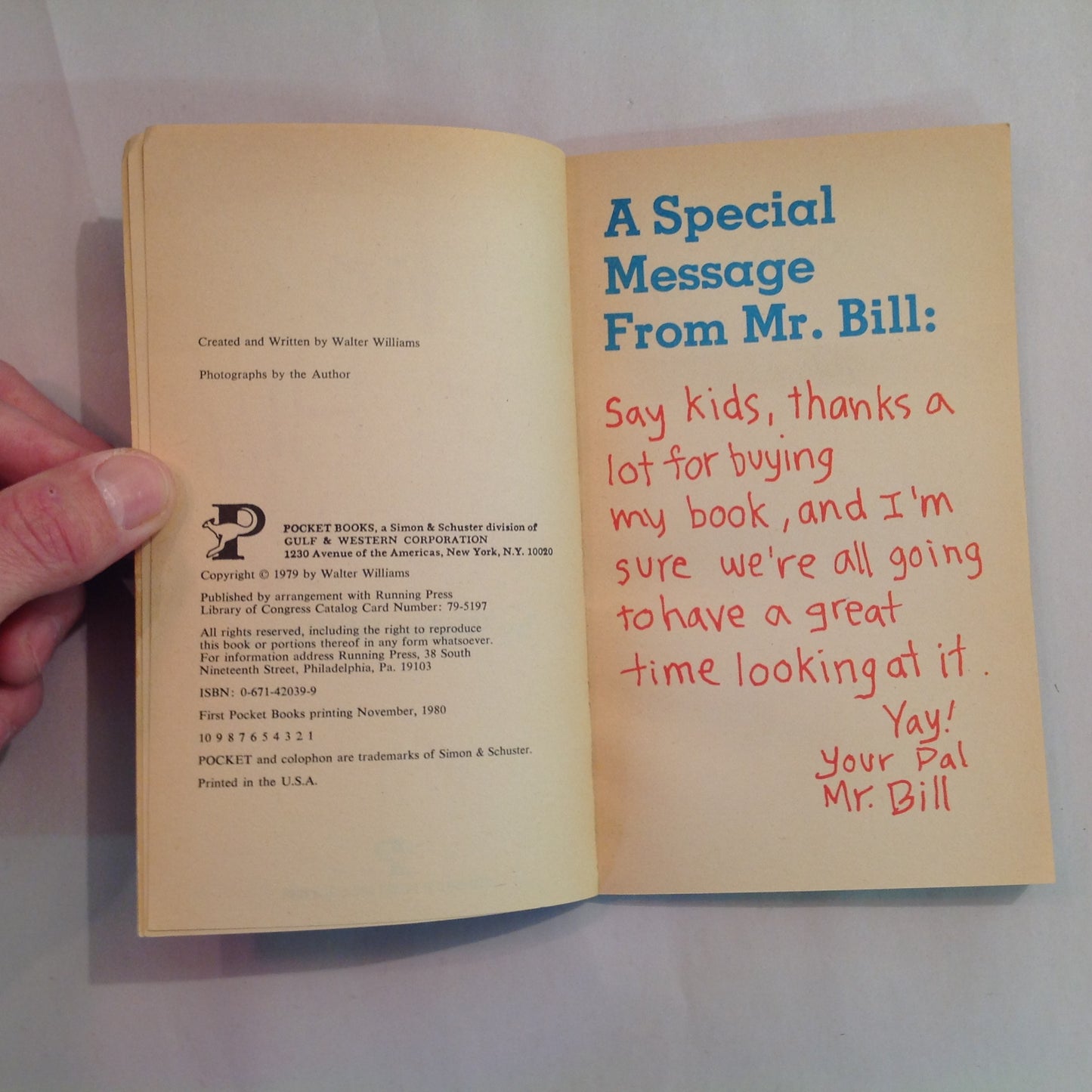 Vintage 1980 Mass Market Paperback The Mr. Bill Show Walter Williams Pocket Books First Edition