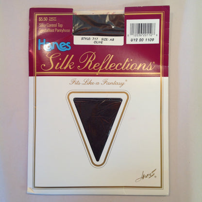 Vintage 1989 NOS Hanes Silk Reflections Silky Designs Silky Control Top Sandalfoot Pantyhose Olive Size AB