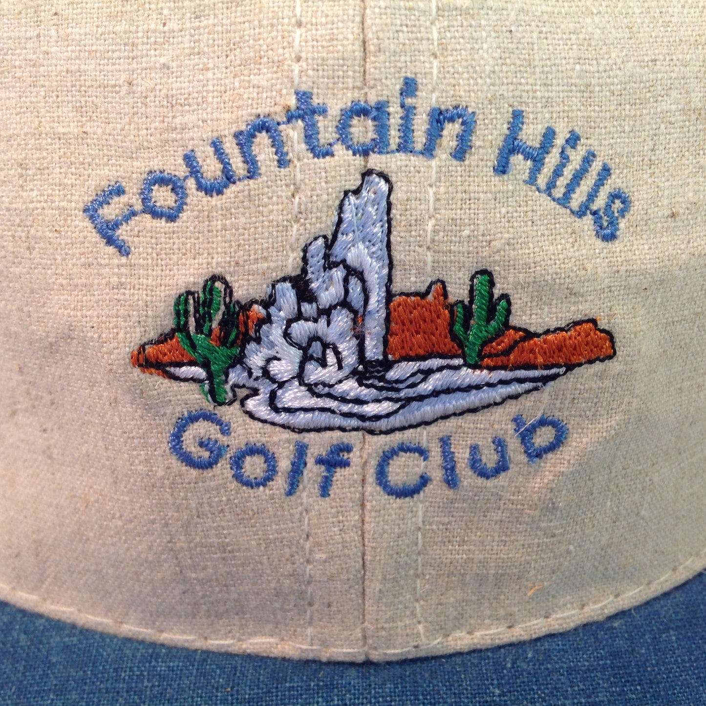 Vintage Duckster Fountain Hills Golf Club Alsip Illinois Souvenir Beige and Denim Blue Baseball Cap