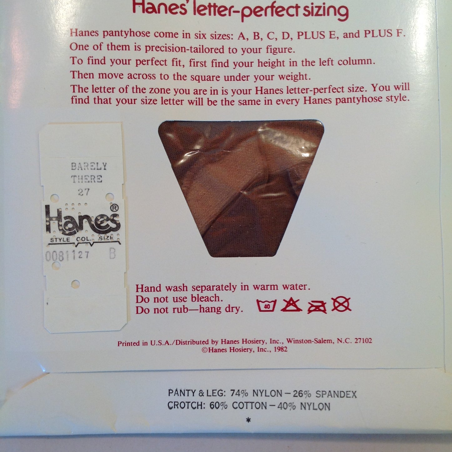 Vintage 1982 NOS Hanes Alive All-Sheer Support Pantyhose Nude Toe to Waist Barely There Size B