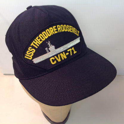 Vintage Eagle Crest USS Theodore Roosevelt CVN-71 Aircraft Carrier Souvenir Black Baseball Cap