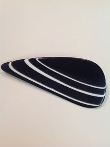 Vintage Black Plastic Brooch Pin Whitestriped Lake Rock Effect