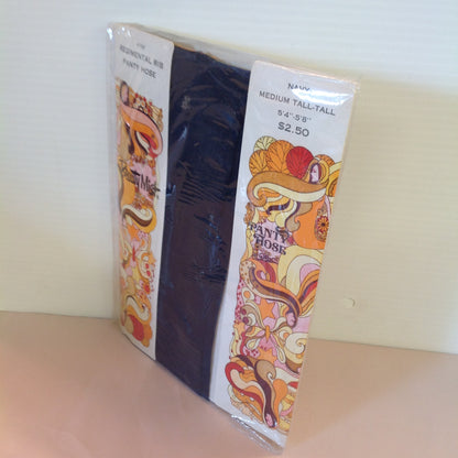 Vintage NOS Beauty Mist Regimental Rib Panty Hose Navy Medium Tall-Tall