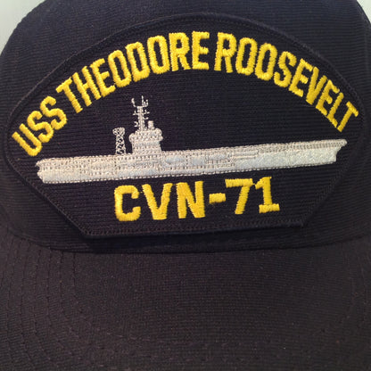 Vintage Eagle Crest USS Theodore Roosevelt CVN-71 Aircraft Carrier Souvenir Black Baseball Cap