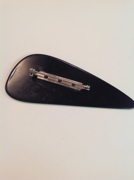Vintage Black Plastic Brooch Pin Whitestriped Lake Rock Effect