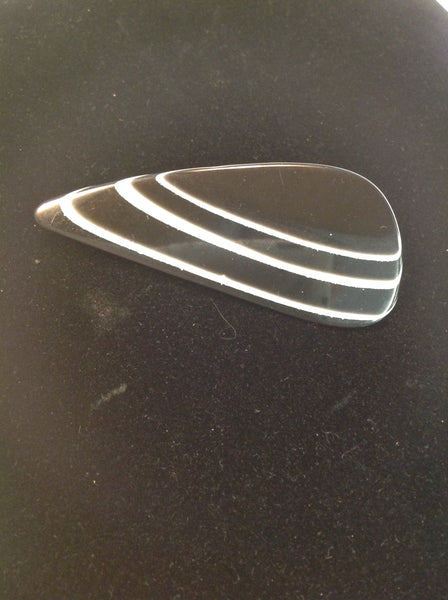 Vintage Black Plastic Brooch Pin Whitestriped Lake Rock Effect