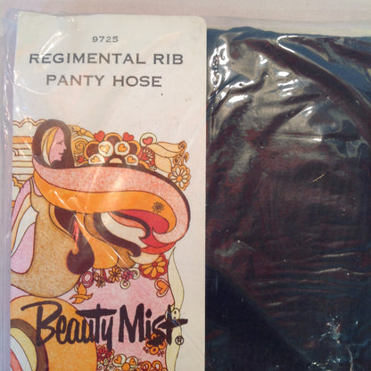 Vintage NOS Beauty Mist Regimental Rib Panty Hose Navy Medium Tall-Tall