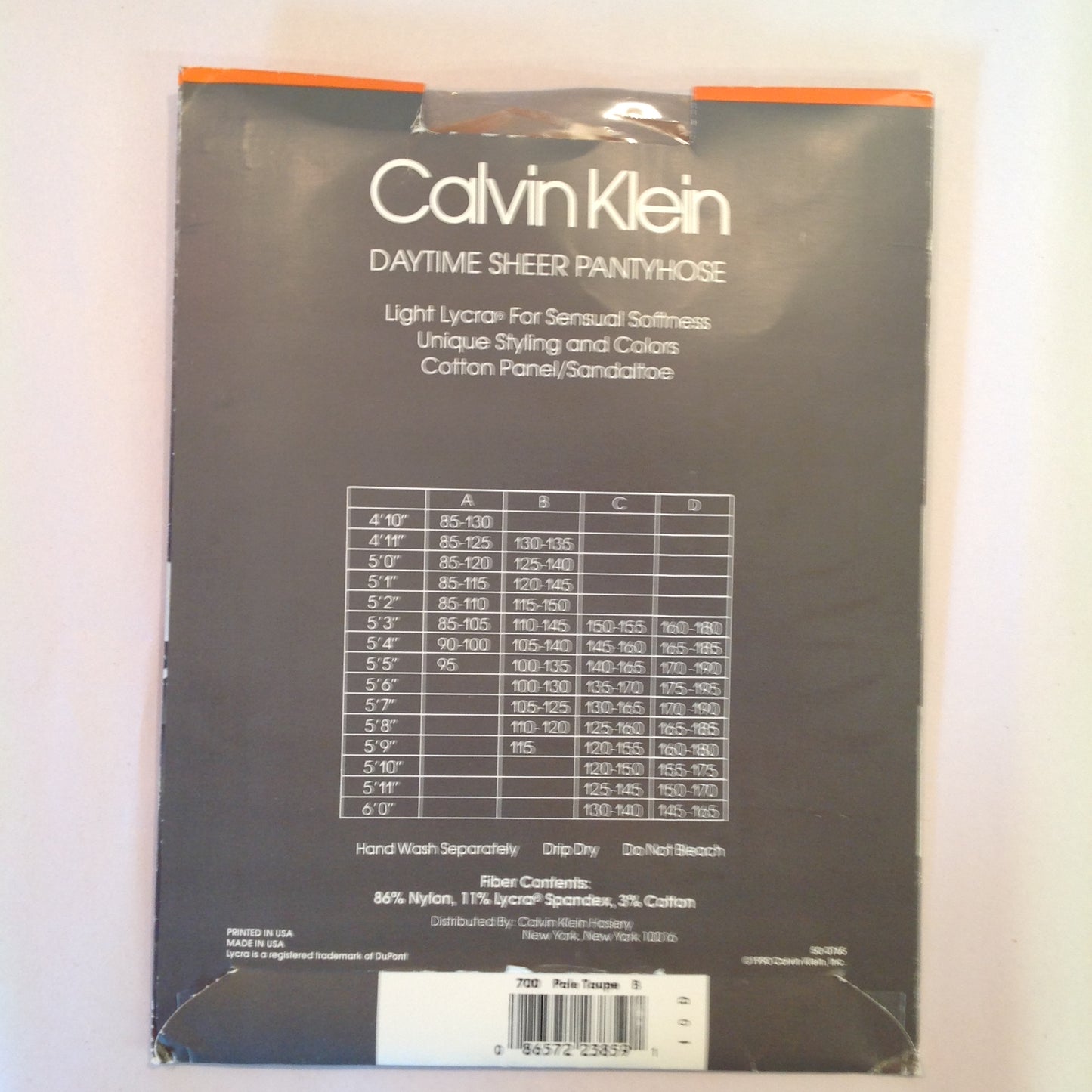 Vintage 1990 NOS Calvin Klein Daytime Sheer Light Lycra Pantyhose Sheer to Waist 700 Pale Taupe Size B