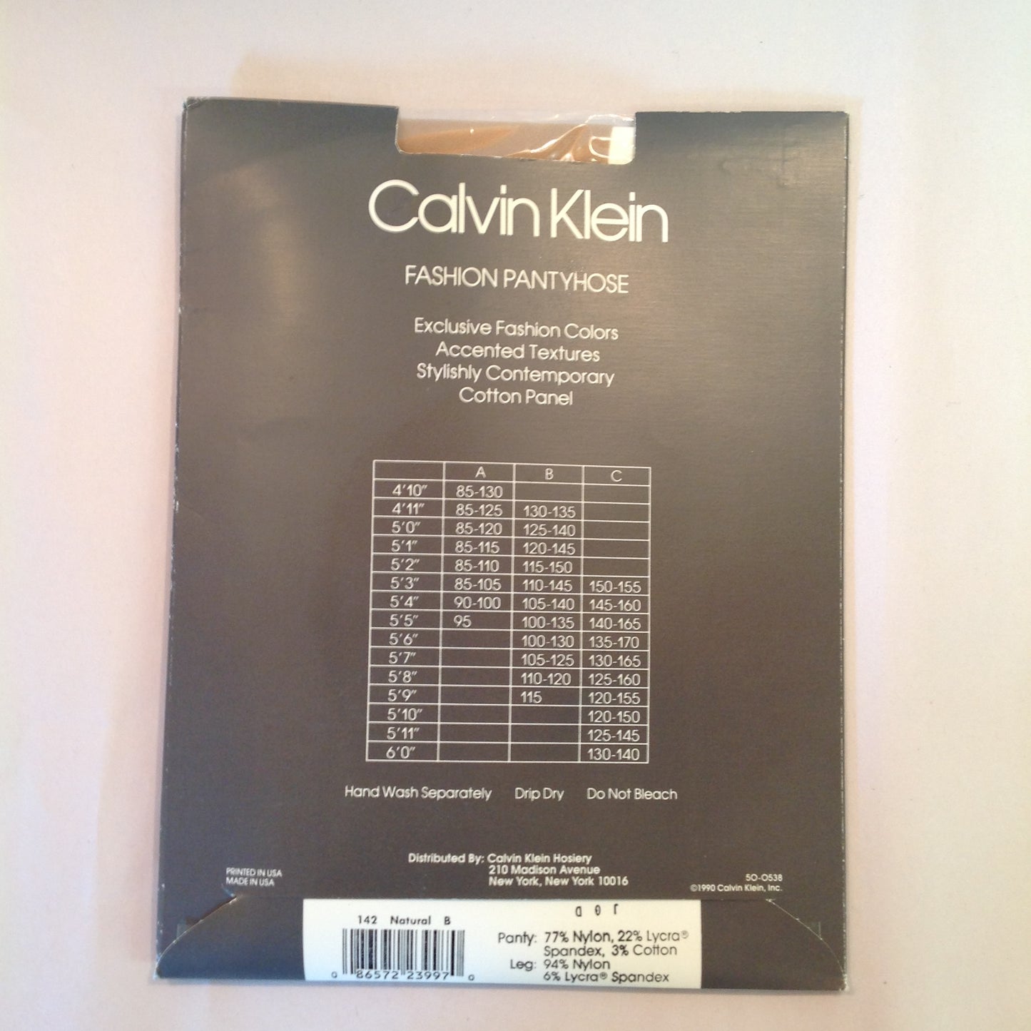 Vintage 1990 NOS Calvin Klein Fishnet Pantyhose with Lycra Control Top Size B Natural142