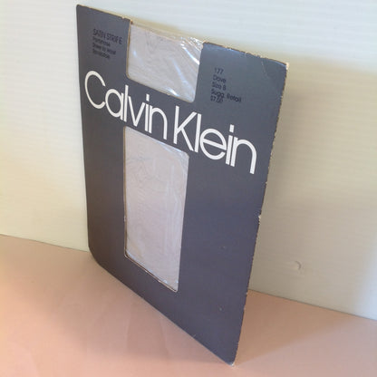 Vintage 1985 Calvin Klein Satin Stripe Pantyhose Sheer to Waist Sandaltoe Size B Dove 177
