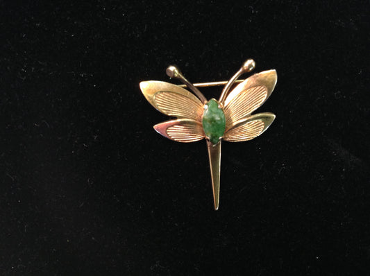 Vintage Goldtone Winard Butterfly Brooch Pin Green Stone Centerpiece Tiny