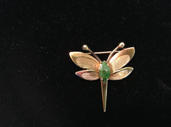 Vintage Goldtone Winard Butterfly Brooch Pin Green Stone Centerpiece Tiny