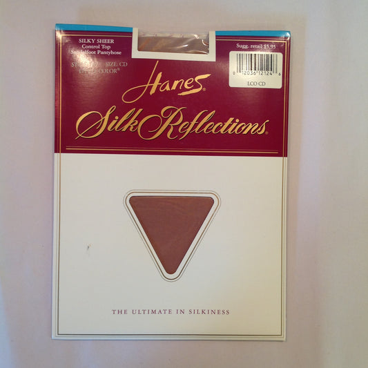 Vintage NOS Hanes Silk Reflections Silky Sheer Control Top Sandalfoot Pantyhose Size CD Little Color Style 717