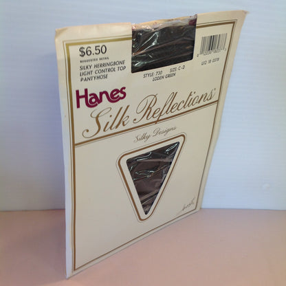 Vintage NOS Hanes Silk Reflections Silky Designs Silky Herringbone Light Control Top Panythose Size C-D Loden Green Style 730