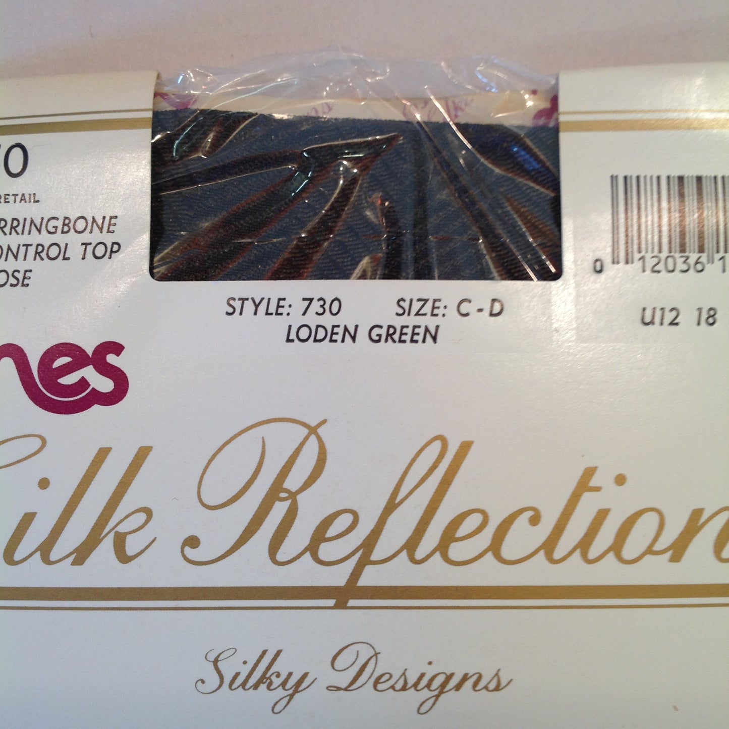 Vintage NOS Hanes Silk Reflections Silky Designs Silky Herringbone Light Control Top Panythose Size C-D Loden Green Style 730